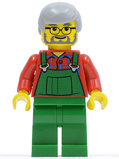 LEGO Overalls Farmer Green Light Bluish Gray Hair Glasses (twn055) Town / City Minifigure