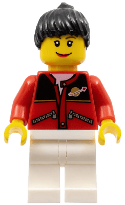 LEGO Red Jacket with Zipper Pockets and Classic Space Logo Black Female Ponytail Hair Brown Eyebrows (twn056) minifigure