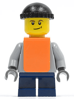 LEGO Plain Light Bluish Gray Torso Dark Blue Short Legs Knit Cap Orange Vest (twn059) minifigure