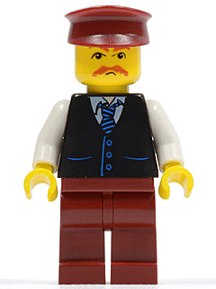 LEGO Black Vest with Blue Striped Tie Dark Red Hat Moustache (twn068) minifigure