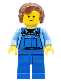LEGO Overalls with Tools in Pocket Blue Reddish Brown Hair Female Short Curled Ends (twn072) minifigure