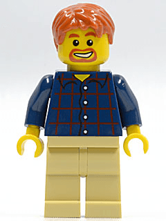 LEGO Plaid Button Shirt Dark Orange Short Tousled Hair Dark Orange Goatee and Eyebrows (twn075) Town / City Minifigure