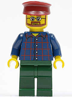 LEGO Plaid Button Shirt Dark Red Hat Glasses Reddish Brown Beard (Carousel Operator) (twn080) Town / City Minifigure
