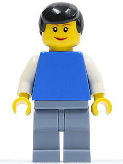 LEGO Plain Blue Torso with White Arms Black Male Hair Lipstick (twn083) minifigure