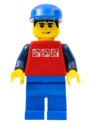 LEGO Red Shirt with 3 Silver Logos Blue Cap (twn084) Town / City Minifigure