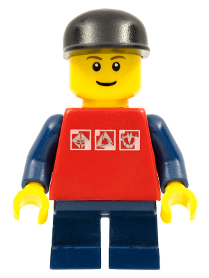 Red Shirt with 3 Silver Logos, Dark Blue Arms, Dark Blue Short Legs, Black Cap