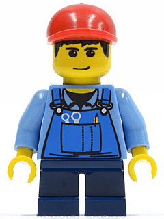 LEGO Overalls with Tools in Pocket Blue Red Short Bill Cap Dark Blue Short Legs (twn088) minifigure