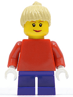 LEGO Plain Red Torso with Red Arms Dark Purple Short Legs Tan Female Ponytail Hair Brown Eyebrows (twn090) minifigure