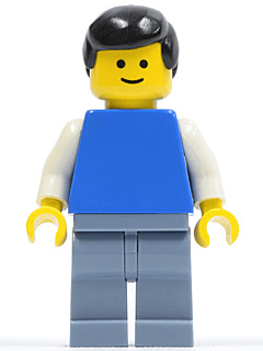 LEGO Plain Blue Torso with White Arms Black Male Hair (twn095) Town / City Minifigure