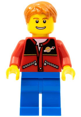 LEGO Red Jacket with Zipper Pockets and Classic Space Logo Dark Orange Short Tousled Hair (twn097) Town / City Minifigure
