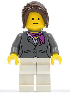 LEGO Dark Bluish Gray Jacket with Magenta Scarf Dark Brown Hair Ponytail Long with Side Bangs (twn100) Town / City Minifigure