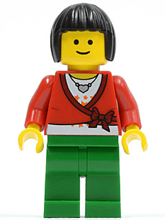 LEGO Sweater Cropped with Bow Heart Necklace Black Bob Cut Hair (twn103) minifigure