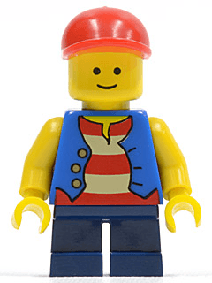 LEGO Vest over Red and White Striped Shirt Dark Blue Short Legs Red Short Bill Cap (twn105) Town / City Minifigure