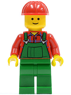 LEGO Overalls Farmer Green Red Construction Helmet (twn106) minifigure