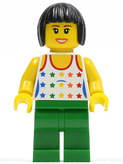 LEGO Shirt with Female Rainbow Stars Pattern Black Bob Cut Hair (twn110) minifigure