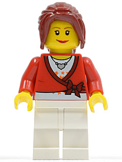 LEGO Sweater Cropped with Bow Heart Necklace Dark Red Hair Ponytail Long with Side Bangs (twn117) minifigure