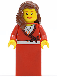 LEGO Sweater Cropped with Bow Heart Necklace Red Skirt Reddish Brown Female Hair over Shoulder (twn121) minifigure