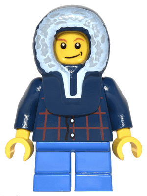 LEGO Plaid Button Shirt Blue Short Legs Dark Blue Hood Lopsided Smile with Dimple (twn125) Town / City Minifigure