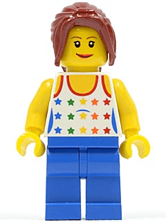 LEGO Shirt with Female Rainbow Stars Pattern Dark Red Hair Ponytail Long with Side Bangs (twn128) Town / City Minifigure
