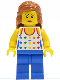 LEGO Shirt with Female Rainbow Stars Pattern Dark Orange Female Hair Mid-Length (twn129) Town / City Minifigure