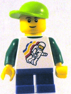 LEGO Classic Space Minifigure Floating Pattern Blue Short Legs Lime Short Bill Cap (Undetermined Eyebrows) (twn131) minifigure