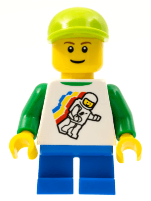 LEGO Classic Space Minifigure Floating Pattern Blue Short Legs Lime Short Bill Cap Reddish B (twn131b) Town / City Minifigure