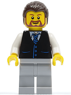 LEGO Black Vest with Blue Striped Tie Dark Brown Hair Brown Beard Rounded (twn135) minifigure