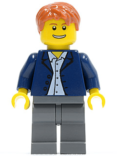 Dark Blue Jacket, Light Blue Shirt, Dark Bluish Gray Legs, Dark Orange Male Hair