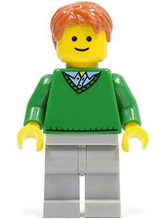 LEGO Green V-Neck Sweater Dark Orange Short Tousled Hair (twn140) minifigure