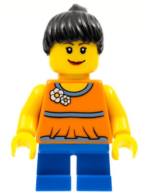 LEGO Orange Halter Top with Medium Blue Trim and Flowers Pattern Blue Short Legs Black Ponyta (twn142) Town / City Minifigure