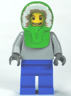 LEGO Plain Light Bluish Gray Torso Bright Green Hood (twn149) Town / City Minifigure