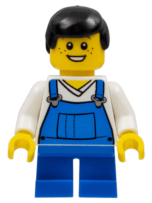 LEGO Overalls Blue over V-Neck Shirt Blue Short Legs Black Male Hair (twn151) Town / City Minifigure