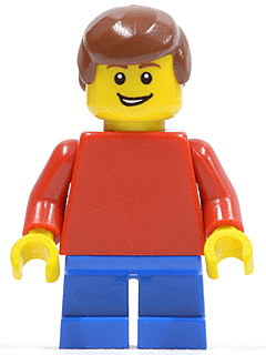 LEGO Plain Red Torso with Red Arms Blue Short Legs Reddish Brown Male Hair (twn152) Town / City Minifigure