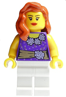 LEGO Female Dark Purple Blouse with Gold Sash and Flowers Red Lips (twn171) minifigure
