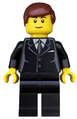 LEGO Suit Black Reddish Brown Male Hair Black Eyebrows (twn173) minifigure