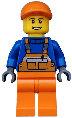 LEGO Overalls with Safety Stripe Orange Orange Short Bill Cap (twn174) Town / City Minifigure