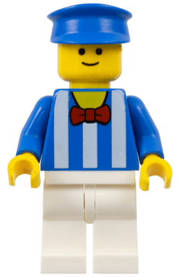 Palace Cinema Employee - Blue Shirt with White Stripes and Red Bow Tie, White Legs, Blue Police Hat, Standard Grin