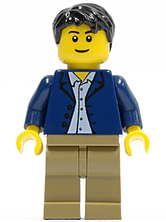 LEGO Dark Blue Jacket Light Blue Shirt Black Male Hair (twn186) minifigure