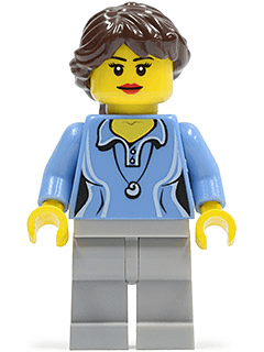 LEGO Medium Blue Female Shirt with Two Buttons and Shell Pendant Dark Brown Ponytail Long French Braided (twn188) minifigure