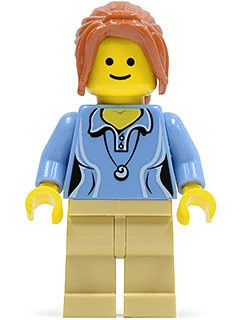 LEGO Medium Blue Female Shirt with Two Buttons and Shell Pendant Dark Orange Hair Ponytail Long with Side Bangs (twn189) minifigure