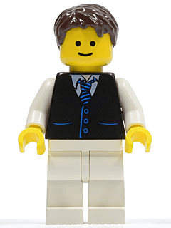LEGO Black Vest with Blue Striped Tie Dark Brown Short Tousled Hair (twn190) Town / City Minifigure