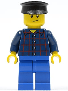 Plaid Button Shirt, Blue Legs, Black Hat, Lopsided Smile with Dimple (Truck Driver)