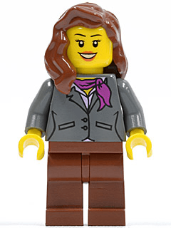 LEGO Dark Bluish Gray Jacket with Magenta Scarf Reddish Brown Legs Reddish Brown Female Hair over Shoulder (twn196) minifigure
