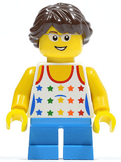LEGO Shirt with Female Rainbow Stars Pattern Dark Azure Short Legs Glasses Dark Brown Hair (twn204) Town / City Minifigure