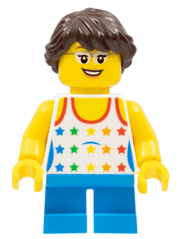 LEGO Shirt with Female Rainbow Stars Pattern Dark Azure Short Legs Glasses Eyelashes Dark Brown Hair (twn204a) minifigure