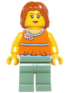 LEGO Orange Halter Top with Medium Blue Trim and Flowers Pattern Dark Orange Hair (twn206) minifigure