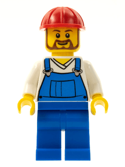 LEGO Overalls Blue over V-Neck Shirt Red Construction Helmet Beard (twn210) minifigure