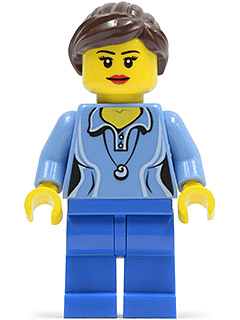 LEGO Medium Blue Female Shirt with Two Buttons and Shell Pendant Dark Brown Ponytail and Swep (twn213) Town / City Minifigure