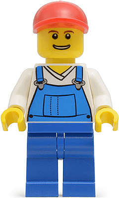 LEGO Overalls Blue over V-Neck Shirt Red Short Bill Cap Grin with Teeth (twn216) minifigure