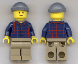 LEGO Plaid Button Shirt with Back Print Dark Bluish Gray Knit Cap Standard Grin (Pool Player) (twn219a) minifigure